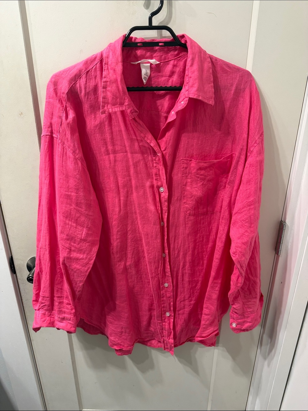 H&M 100% Linen Hot Pink Button-Up Shirt